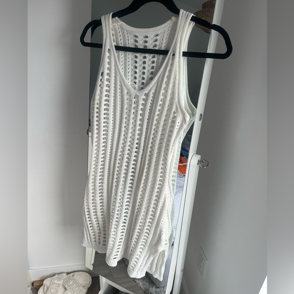 White Open-Knit Sleeveless cover up dress